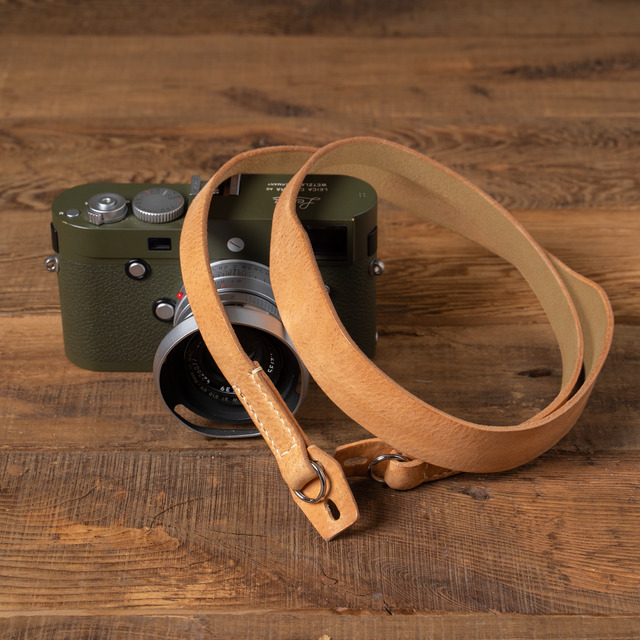 Full Leather Camera Neck Strap 007 Tapered (Cura Split Rings)